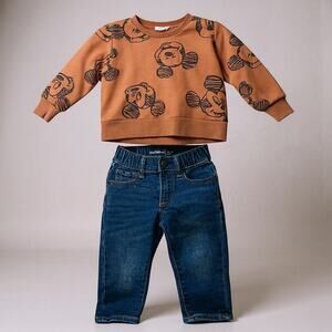 Baby Boy Bundle Set Mickey Mouse Sweatshirt & Gap Denim Jeans 12-18 months